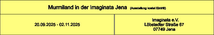 Murmiland in der Imaginata Jena  (Ausstellung kostet Eintritt)   Imaginata e.V. Löbstedter Straße 67 07749 Jena 20.09.2025 - 02.11.2025